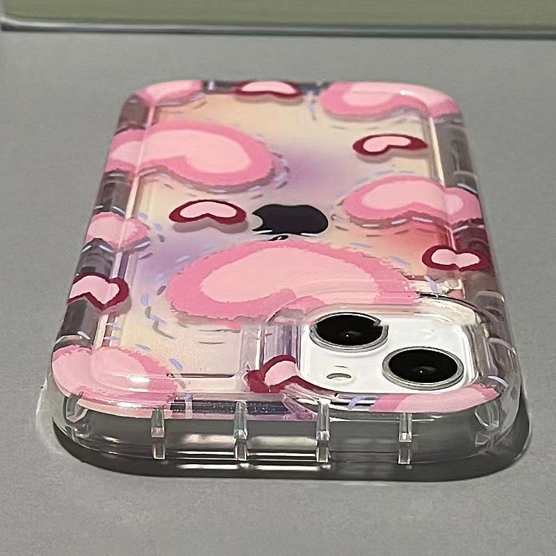 ✅Ốp Điện Thoại Mềm Họa Tiết Trái Tim Lớn Màu Hồng Cho iPhone 14promax 13 11 12 7 8 7P 50