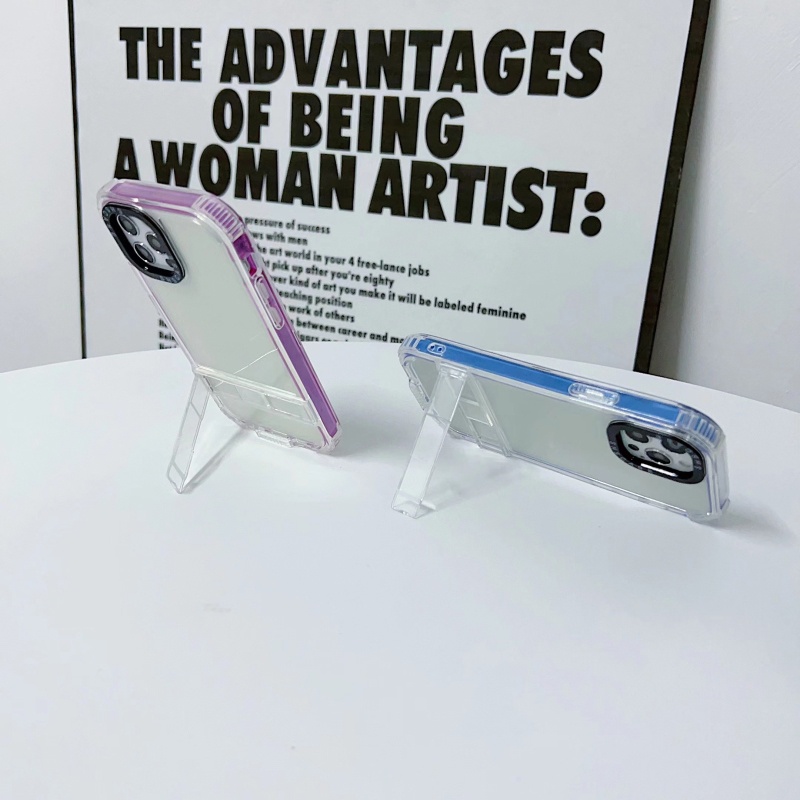 Ốp Điện Thoại Trong Suốt Kèm Giá Đỡ 2 Trong 1 Đơn Giản Cho iPhone 14 13 12 11 Pro Max XS XR X 8 7 Plus