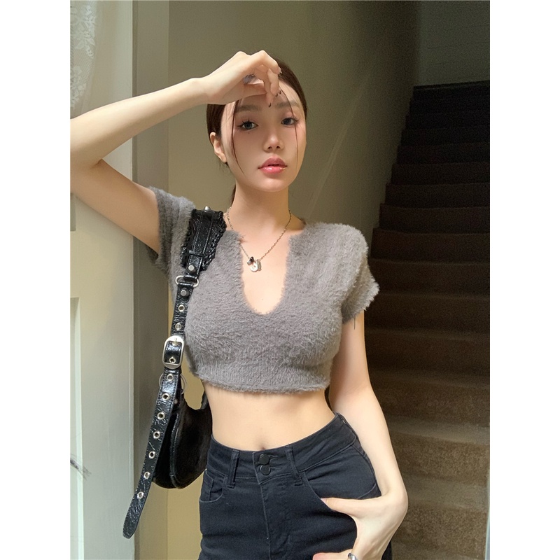 Áo Thun Tay Ngắn Đan Len Nhiều Màu Phong Cách Hàn Quốc Thời Trang Mùa Hè Cho Nữ