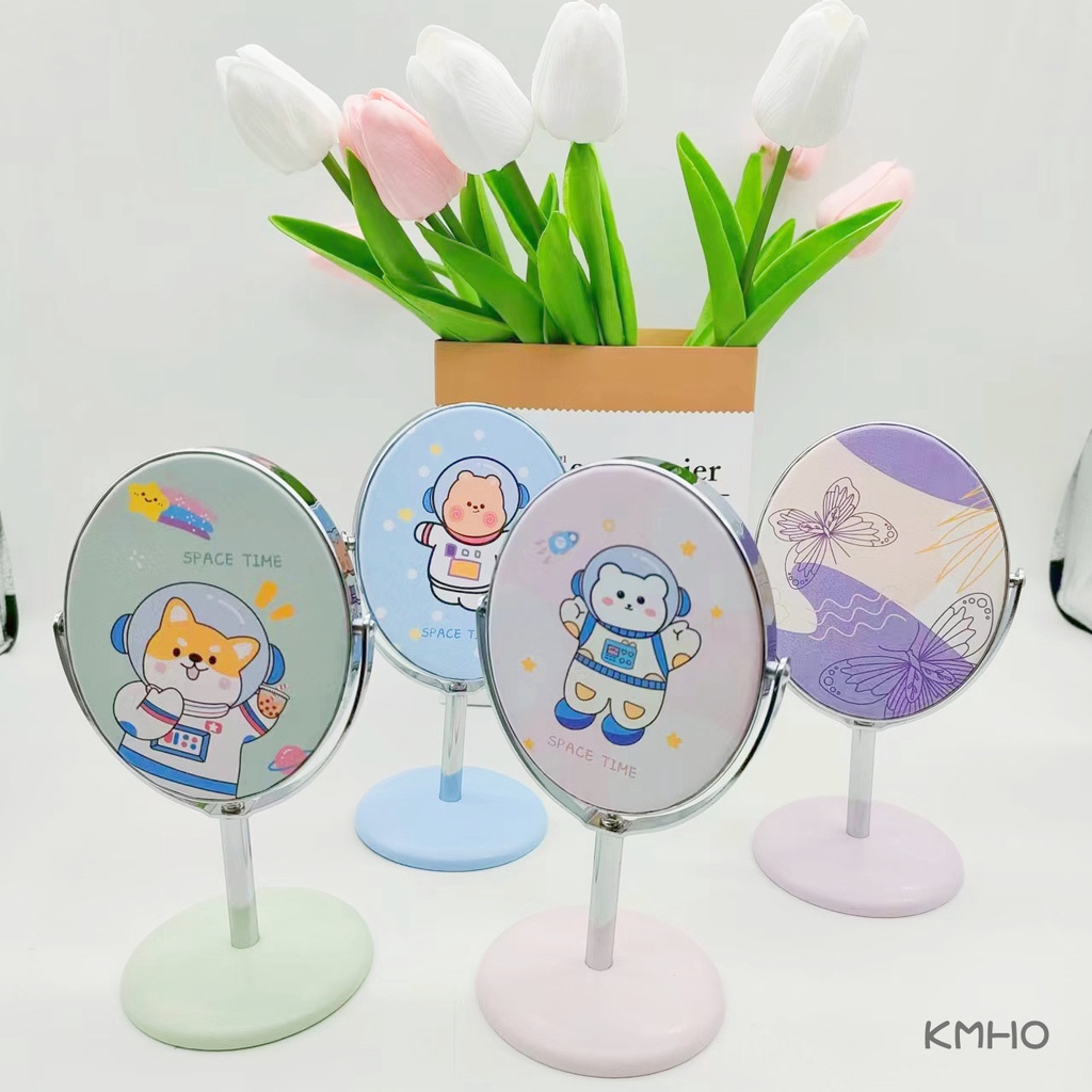 KMHO  Trang điểm gương hình bầu dục phim hoạt hình bàn gương văn phòng nhỏ bàn gương xoay cô gái trang điểm sinh viên phòng ký túc xá bàn gương