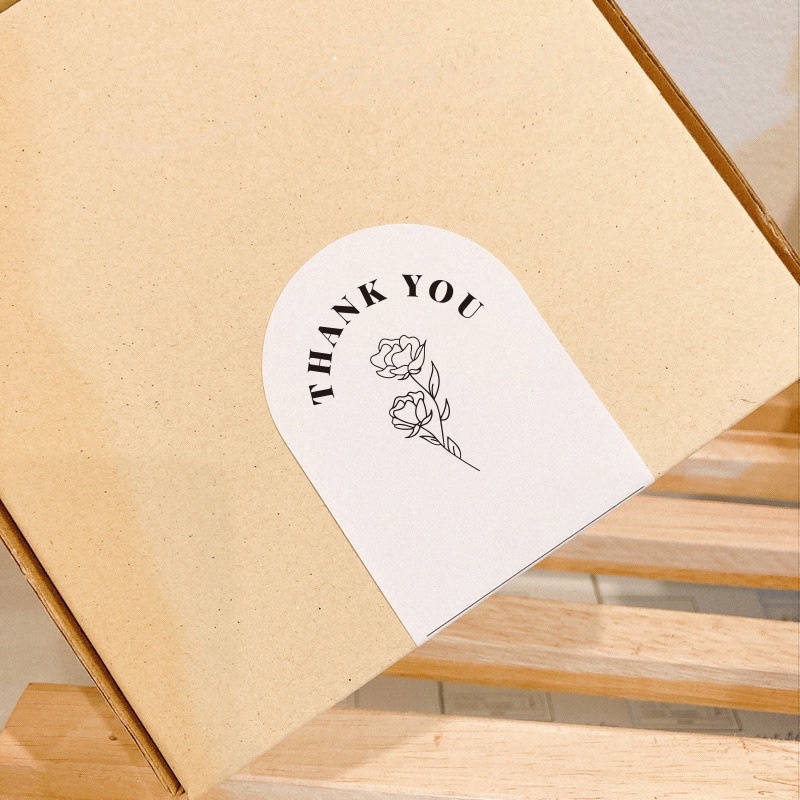 Tem niêm phong cảm ơn, nhãn dán thank you, tem thank you thiết kế cong sang trọng