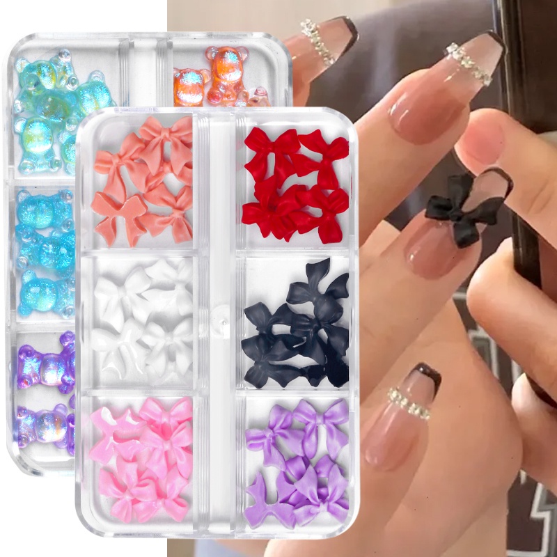 Phụ Kiện Đá Đính Trang Trí Móng Tay 3D Hình Nơ Màu Trắng Xinh Xắn DIY