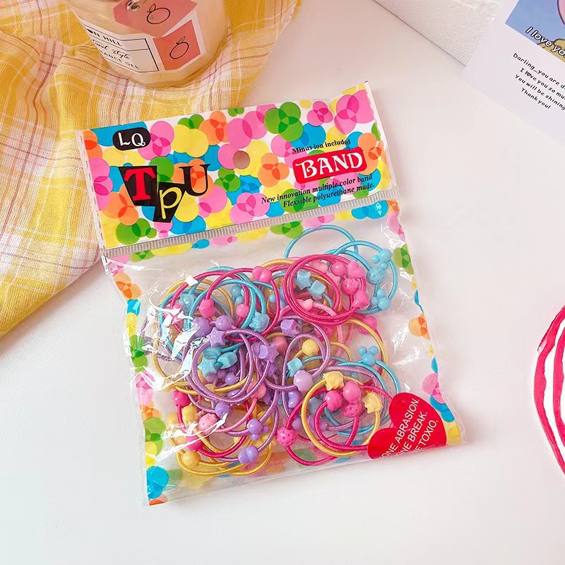 Set 50 Dây Buộc Tóc Co Giãn Nhiều Màu Sắc Cho Bé Gái