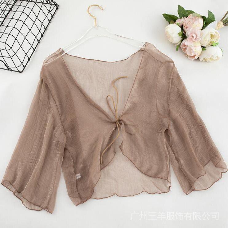 Kho sẵn sàng🎁 Áo Khoác Cardigan Vải Voan Mỏng Dáng Ngắn Thời Trang