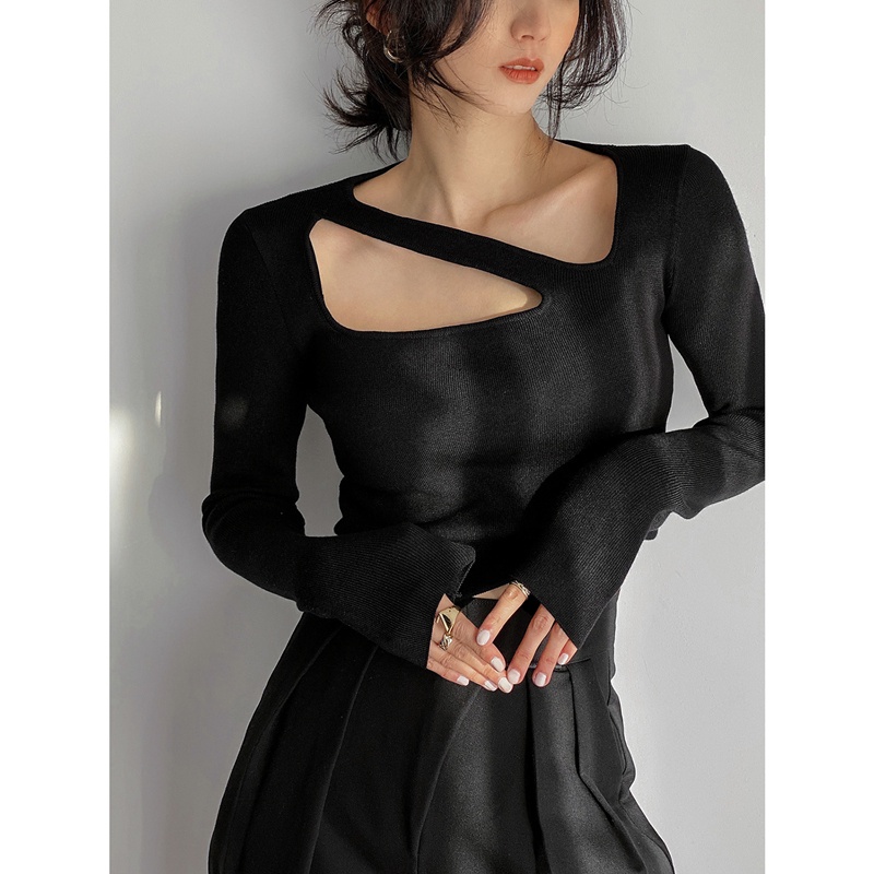 Áo thun nữ tay dài dây chéo trước cổ phong cách Hàn quốc, style cổ điển đơn giản, cách điệu gợi cảm