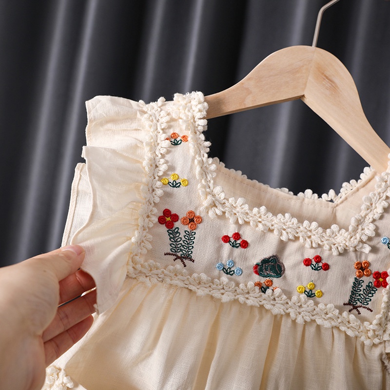 Đầm Thêu Ren Hoa Tay Bay Ngọt Ngào Thời Trang Mùa Hè 2023 Cho Bé Gái