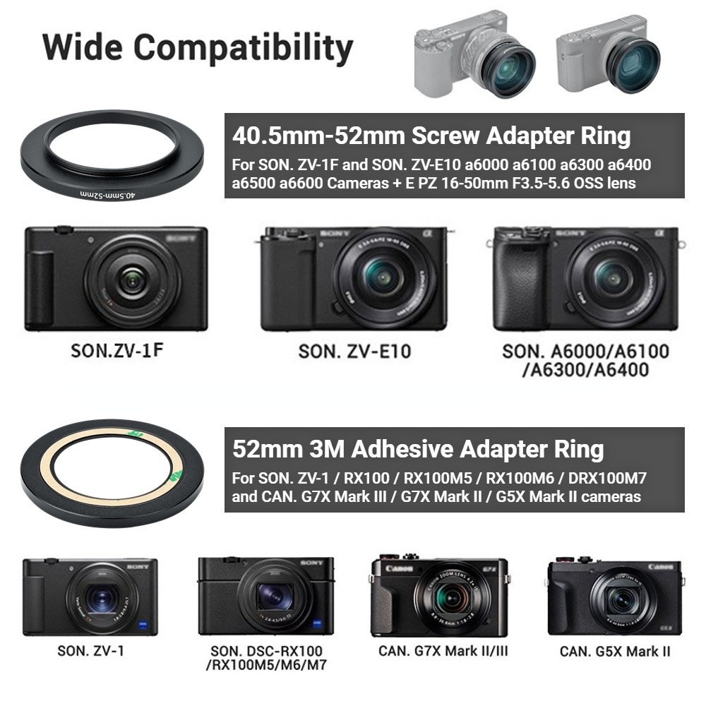 Ống Kính Góc Rộng 2 Trong 1 Cho Máy Ảnh sony zv-e10 + e pz 16-50mm f3.5-5.6 oss Phù Hợp