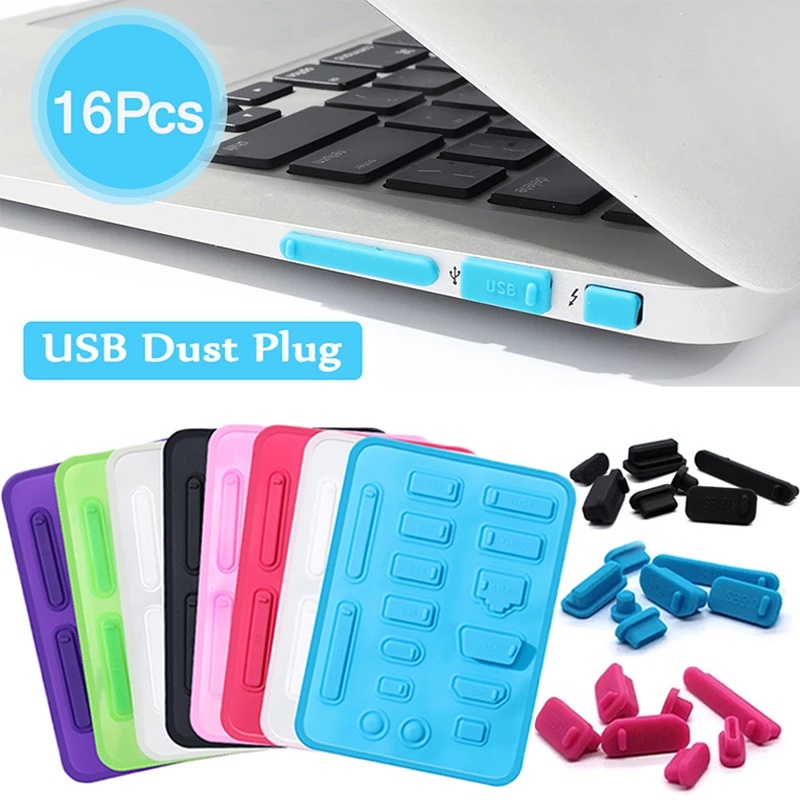 Set 16 Vỏ Bọc Silicone Nhiều Màu Chống Bụi Chống Nước Cho Cổng USB Máy Tính