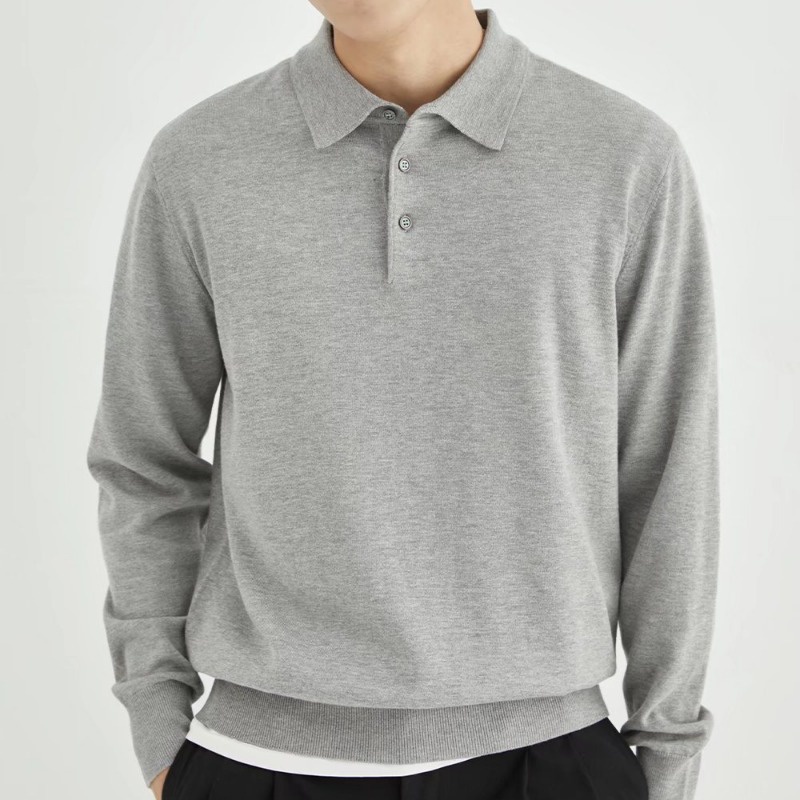 Áo polo Dệt Kim Tay Dài Màu Sắc Đơn Giản Phong Cách Hàn Quốc Cho Nam Size M-3xl
