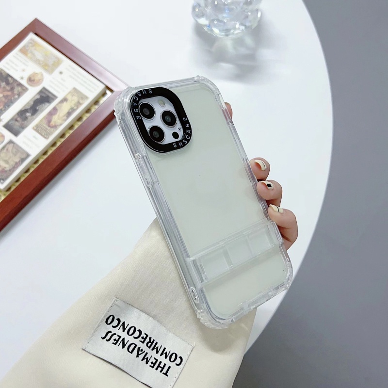 Ốp Điện Thoại Trong Suốt Kèm Giá Đỡ 2 Trong 1 Đơn Giản Cho iPhone 14 13 12 11 Pro Max XS XR X 8 7 Plus