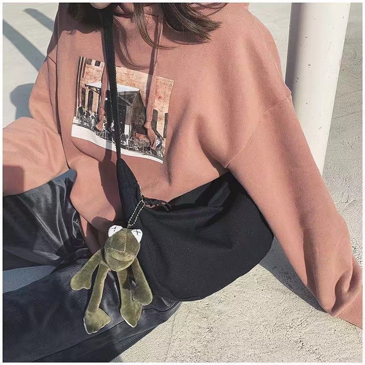 Túi đeo chéo PIERRE LOUES vải canvas màu trơn phong cách hip hop cá tính cho nữ