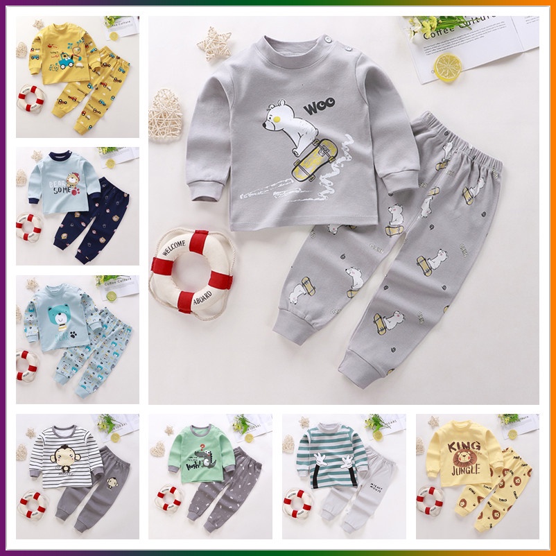 Bộ Đồ Ngủ Tay Dài Chất Liệu 100% Cotton In Họa Tiết Hoạt Hình Cho Bé