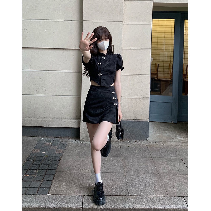 Bộ Áo Sườn Xám Cách Tân + Chân Váy Ngắn Phong Cách Trung Hoa Thời Trang Mùa Hè Hàng Mới Dành Cho Bạn Nữ