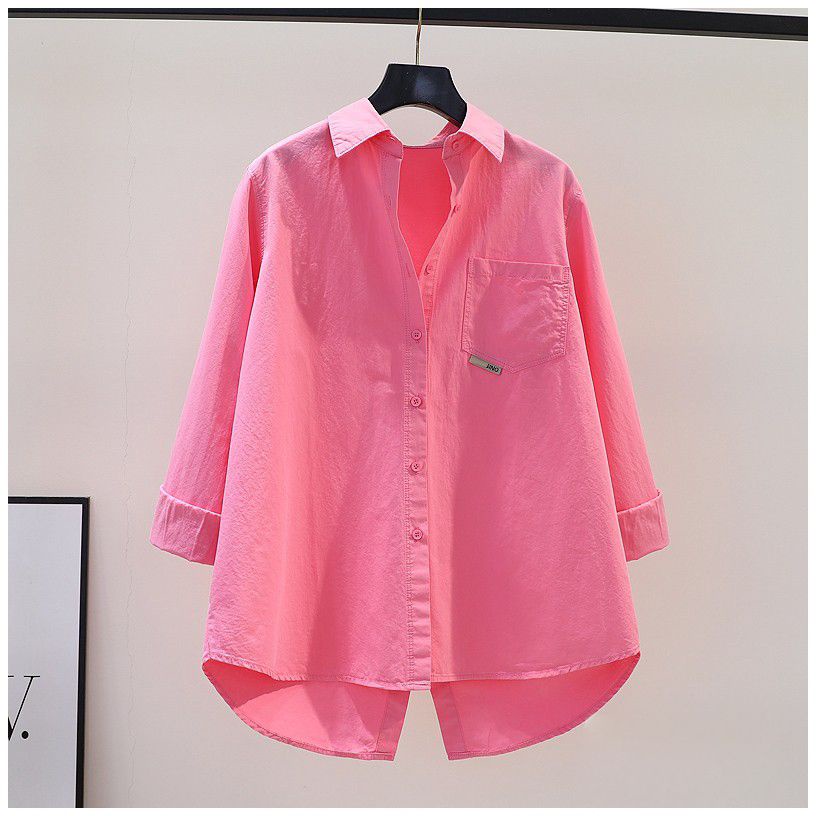 Áo Sơ Mi Cotton Tay Dài Dáng Rộng Xẻ Tà Sau Lưng Màu Hồng Thời Trang Mùa Xuân 2023 Dễ Phối Đồ Dành Cho Bạn Nữ 000