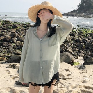 Áo Sơ Mi Chống Nắng Dáng Rộng Màu Sắc Đơn Giản Phong Cách Hàn Quốc Cho Nữ
