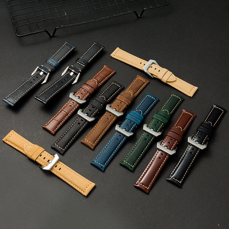 Dây Đeo Đồng Hồ Bằng Da Bò Nhám Có Khóa Inox Cho Panerai 20mm 22mm 24mm 26mm