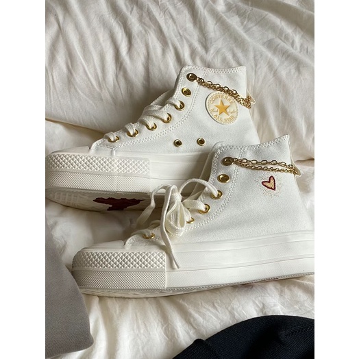Giày Thể Thao Converse 2023 Vải canvas Cài Khóa Thêu Hình Trái Tim Dễ Thương Cho Nam Và Nữ B94