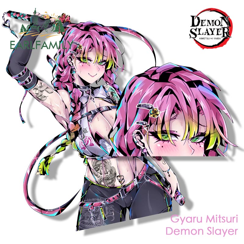 Earlfamily sticker Dán Xe Hơi Họa Tiết Hoạt Hình demon slayer waifu peeker jdm Aqooneo
