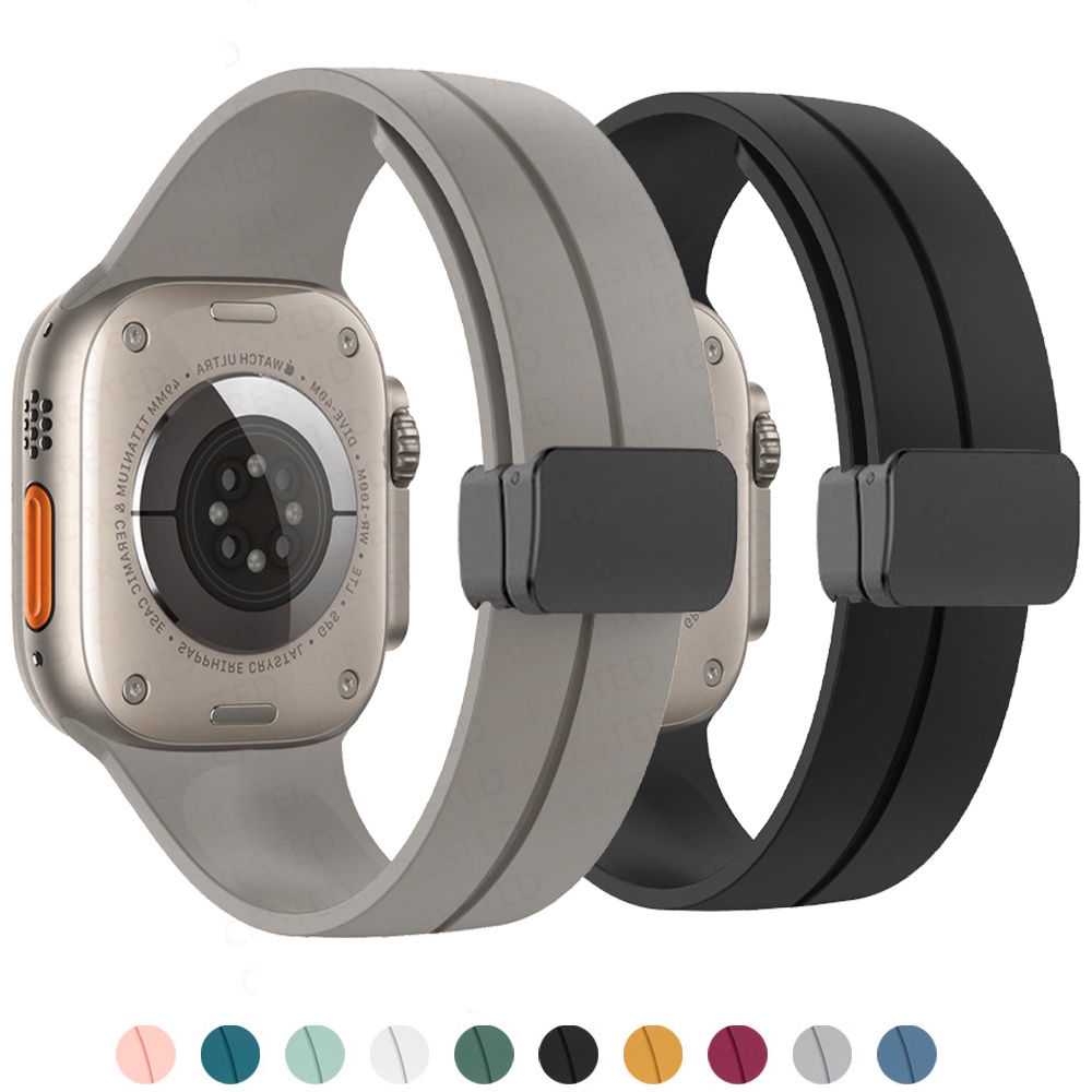 Dây Đeo Silicone Khóa Nam Châm Cho Đồng Hồ Thông Minh Apple watch 44mm 45mm 49mm 40mm 41mm 42mm 38mm 45 mm Series 7 8 se 6 5 3
