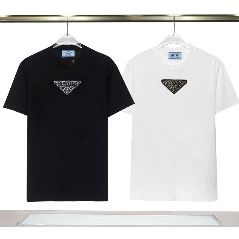 Prada Áo Thun Tay Ngắn Chất Liệu cotton In Họa Tiết Cổ Điển Thời Trang Cho Cặp Đô
