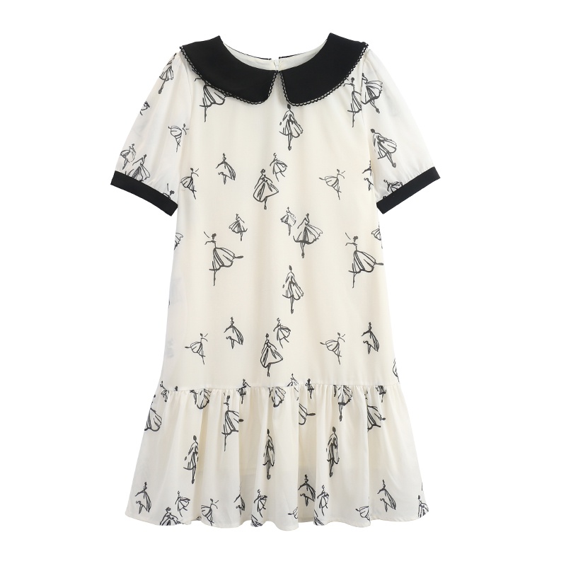 SUXI Đầm Chữ A Tay Ngắn Dáng Rộng Cổ Búp Bê Phong Cách Hàn Quốc Thời Trang Mùa Hè Xinh Xắn Cho Nữ