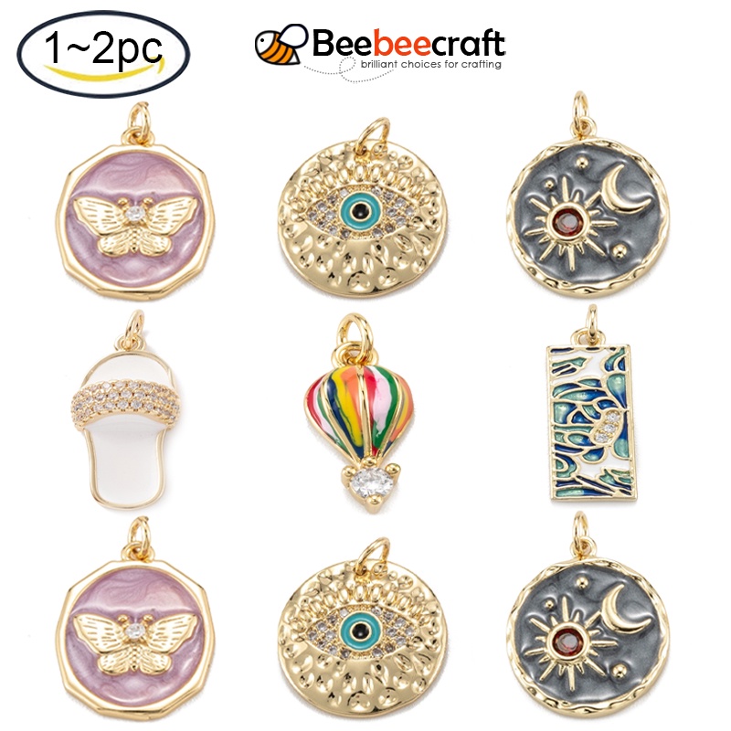 Set 1-2 Mặt Dây Chuyền Hình Đa Giác Mạ Vàng 18K 18x12x2.5mm Lỗ: 3.5mm