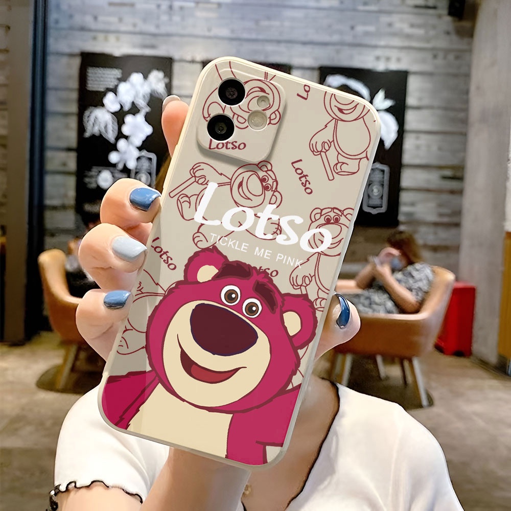 Ốp Điện Thoại Hình Gấu Và Dâu Tây Viền Thẳng Cho iphone 14promax 11 13 12 7Plus X XS Max