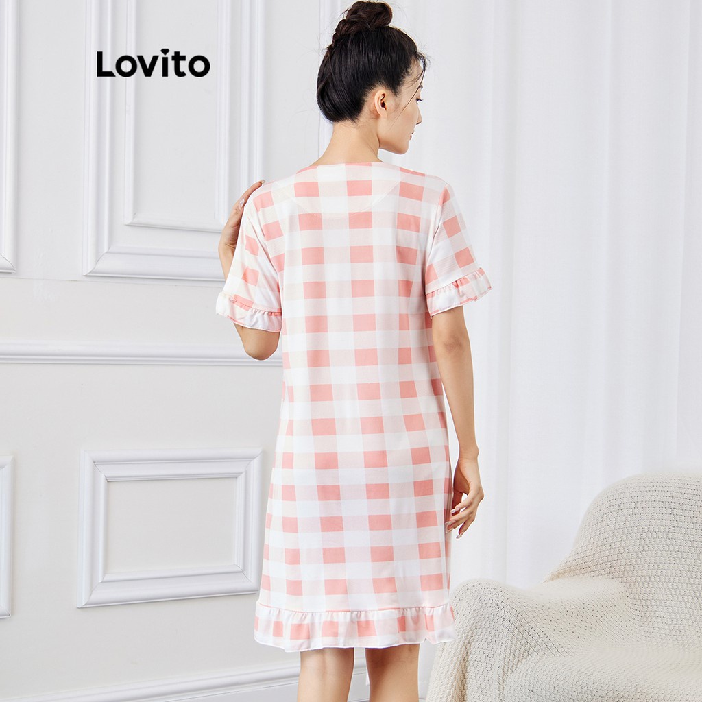 Lovito Đầm Ngủ Phối Ren Họa Tiết Màu Hồng Tương Phản L15X104