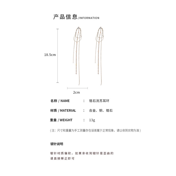 Khuyên tai DREJEW dáng dài đính đá zircon phong cách Âu Mỹ thời trang cho nữ