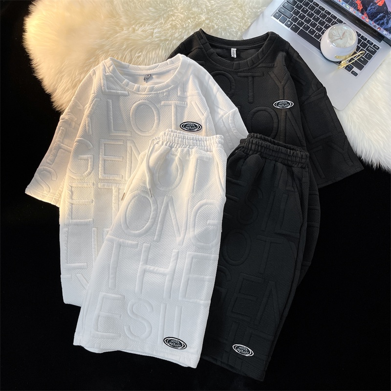 Set Đồ Thể Thao Ngắn Tay Form Rộng Phong Cách Đường Phố Mùa Hè Cho Nam