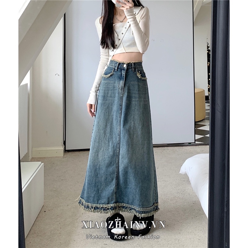 Chân váy jean Lưng Cao Phong Cách Retro Thời Trang Hàn Quốc Cho Nữ