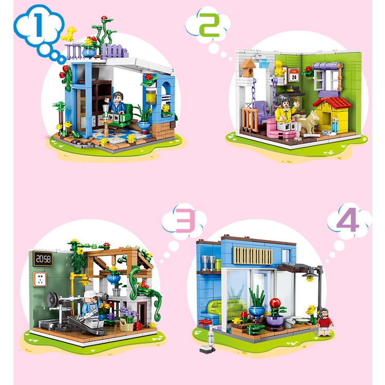 Bộ Đồ Chơi Lắp Ráp Mô Hình Ngôi Nhà 4 Trong 1 DIY