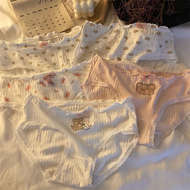 Quần Lót Tam Giác Bằng Cotton Nguyên Chất Kháng Khuẩn Hình Gấu Nhỏ Dễ Thương Cho Nữ
