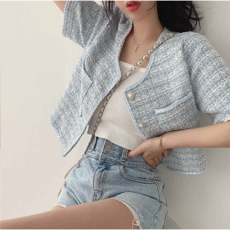 Xiaozhainv Áo Khoác cardigan Ngắn Tay Phong Cách Hàn Quốc Thanh Lịch Dành Cho Nữ