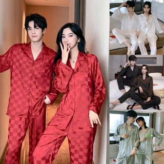 Bộ Đồ Ngủ Vải Lụa Lạnh Kẻ Sọc Ca Rô Thời Trang Xuân Thu Cho Các Cặp Đôi