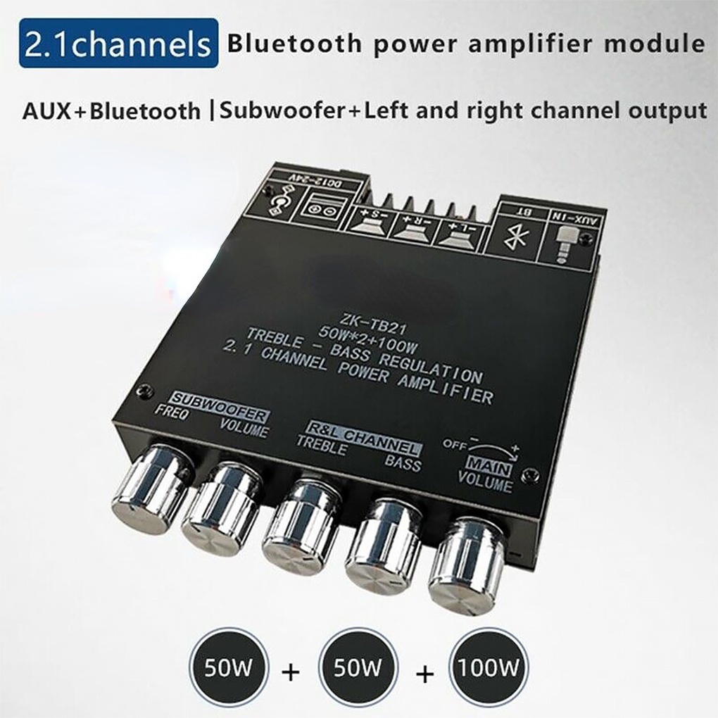 ZK-MT21/ZK-TB21  Bộ khuếch đại loa siêu trầm TPA3116 2.1 Kênh Bluetooth 5.0 50W*2+100W DC 24V/6A