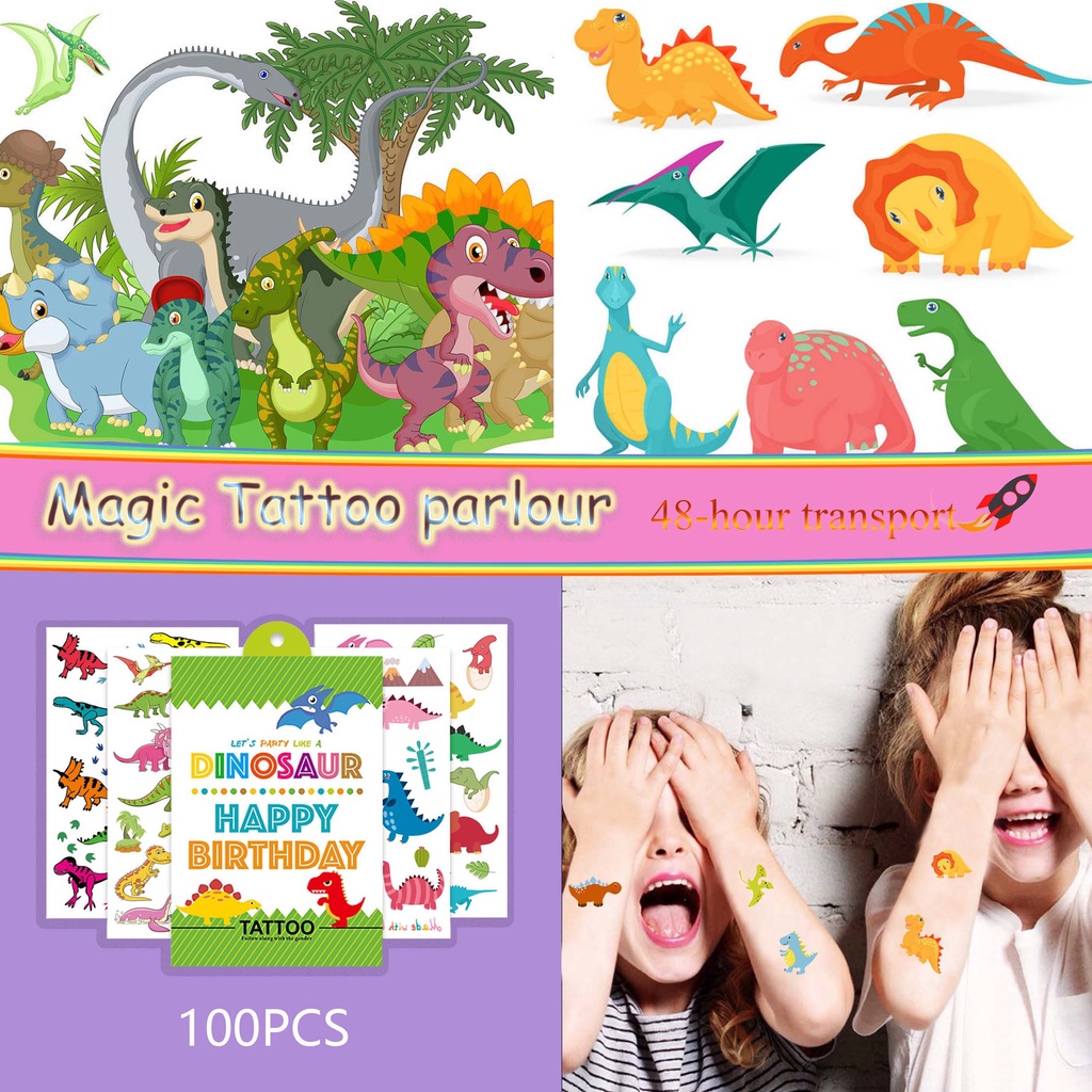 Set 100 Hình Xăm Dán Chống Nước Hình Khủng Long Dễ Thương