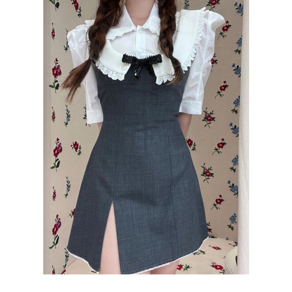 Đầm Chữ A Cổ Búp Bê Không Tay Xẻ Tà Thời Trang Phong Cách Blackpink Jisoo