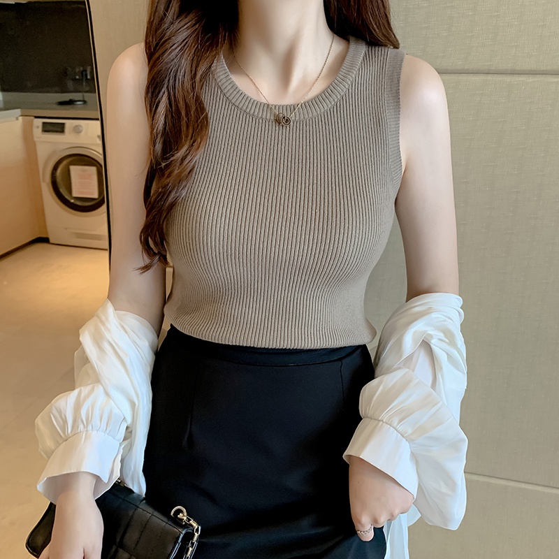 Áo dệt kim SUXI không tay đơn giản thời trang xuân hè cho nữ