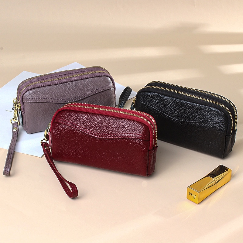 Genodern Ví Da Bò Đựng Điện Thoại Có Khóa Kéo Đôi Dành Cho Nữ