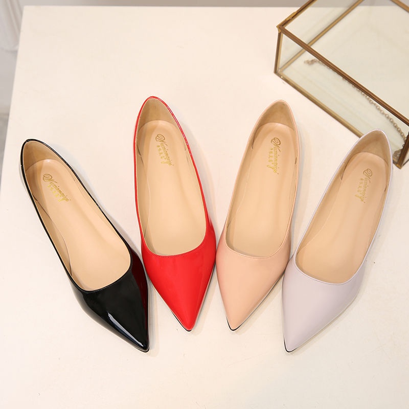 Giày Búp Bê Da Bóng Mũi Nhọn Thời Trang Cho Nữ Size 34-45