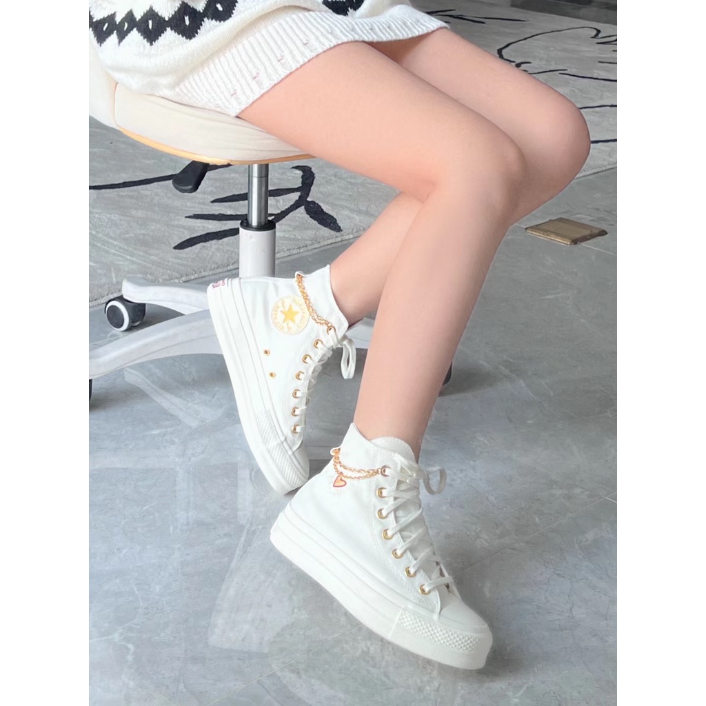 Giày Thể Thao Converse 2023 Vải canvas Cài Khóa Thêu Hình Trái Tim Dễ Thương Cho Nam Và Nữ B94