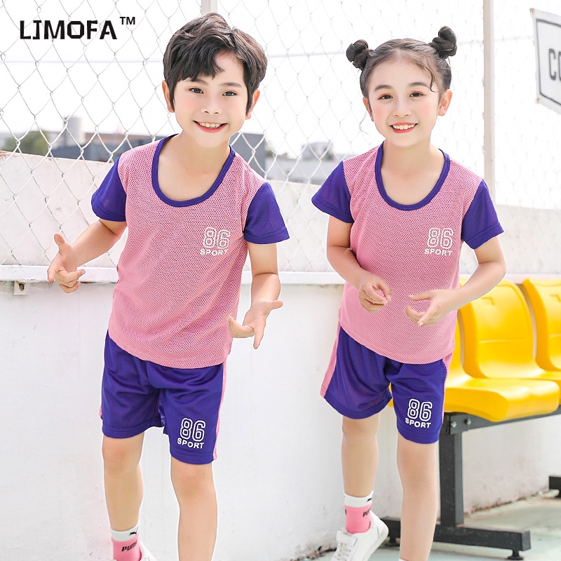 LJMOFA Set Đồ Thể Thao Phối Lưới Màu Sắc Đơn Giản Thời Trang Cho Bé Trai Và Gái Từ 3-10 Tuổi