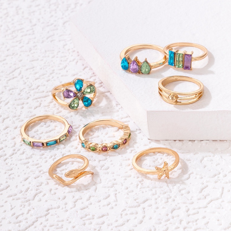 Bộ 8 Nhẫn Mạ Vàng 18k Đính Đá Nhiều Màu Sắc Thời Trang Cho Nữ
