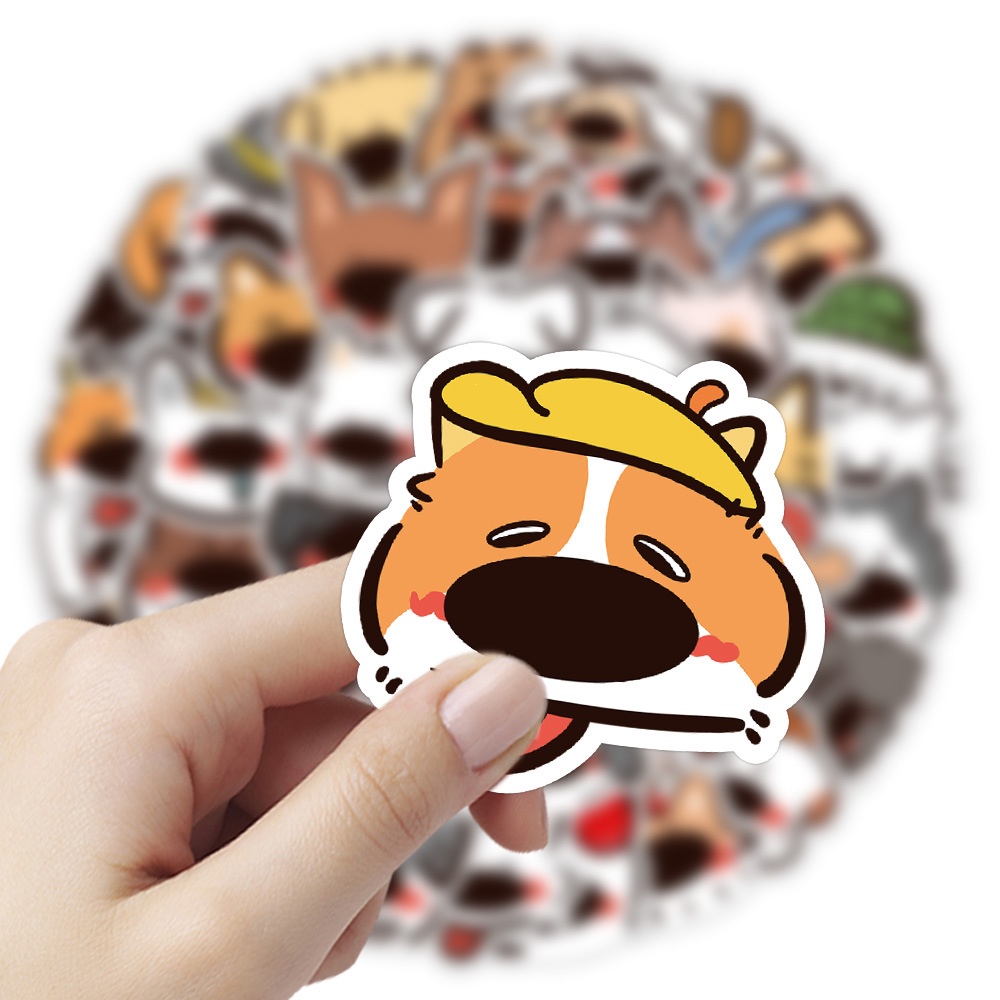 Set 60 Sticker Dog Emotion Trang Trí Điện Thoại, Laptop, Mũ Bảo Hiểm Chống Thấm Nước