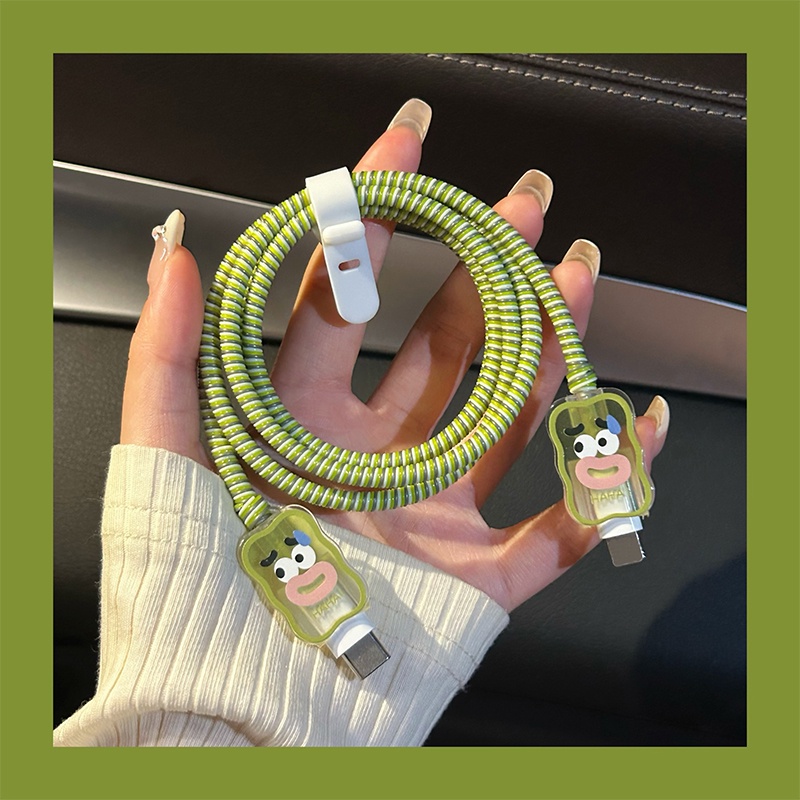 Bộ 4 Phụ Kiện Bảo Vệ Dây Cáp Sạc 11Promax 12 13Pro Type C Hình Hoạt Hình