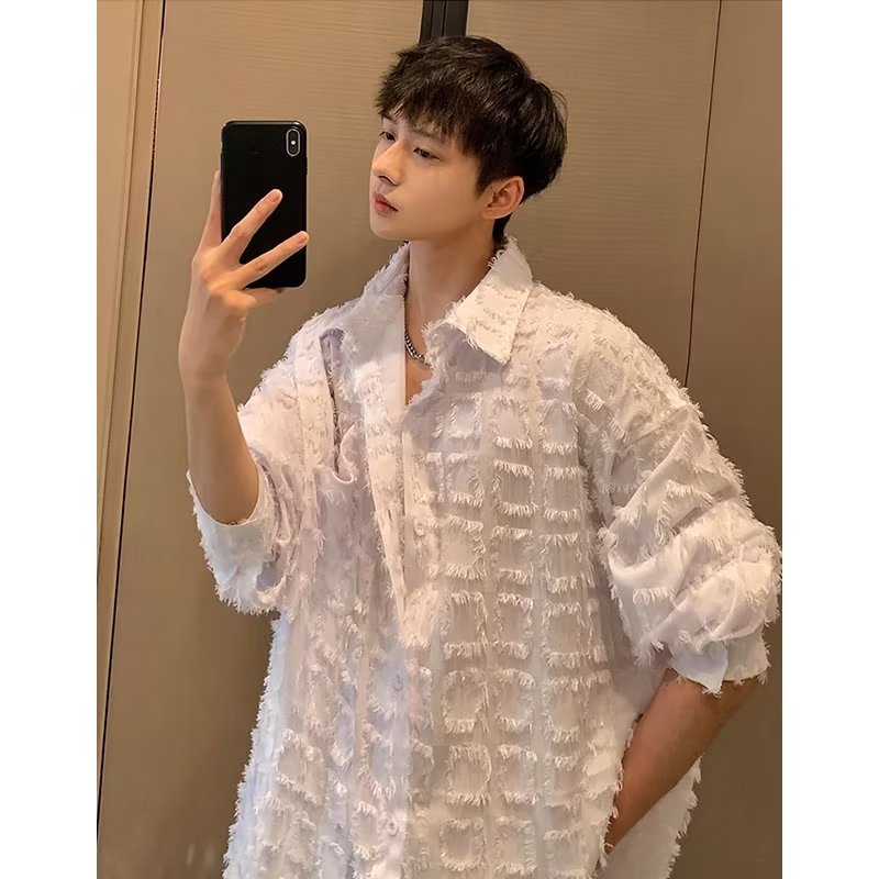 Áo Sơ Mi Nam Ca Rô Dài Tay Cổ Bẻ Thời Trang Hàn