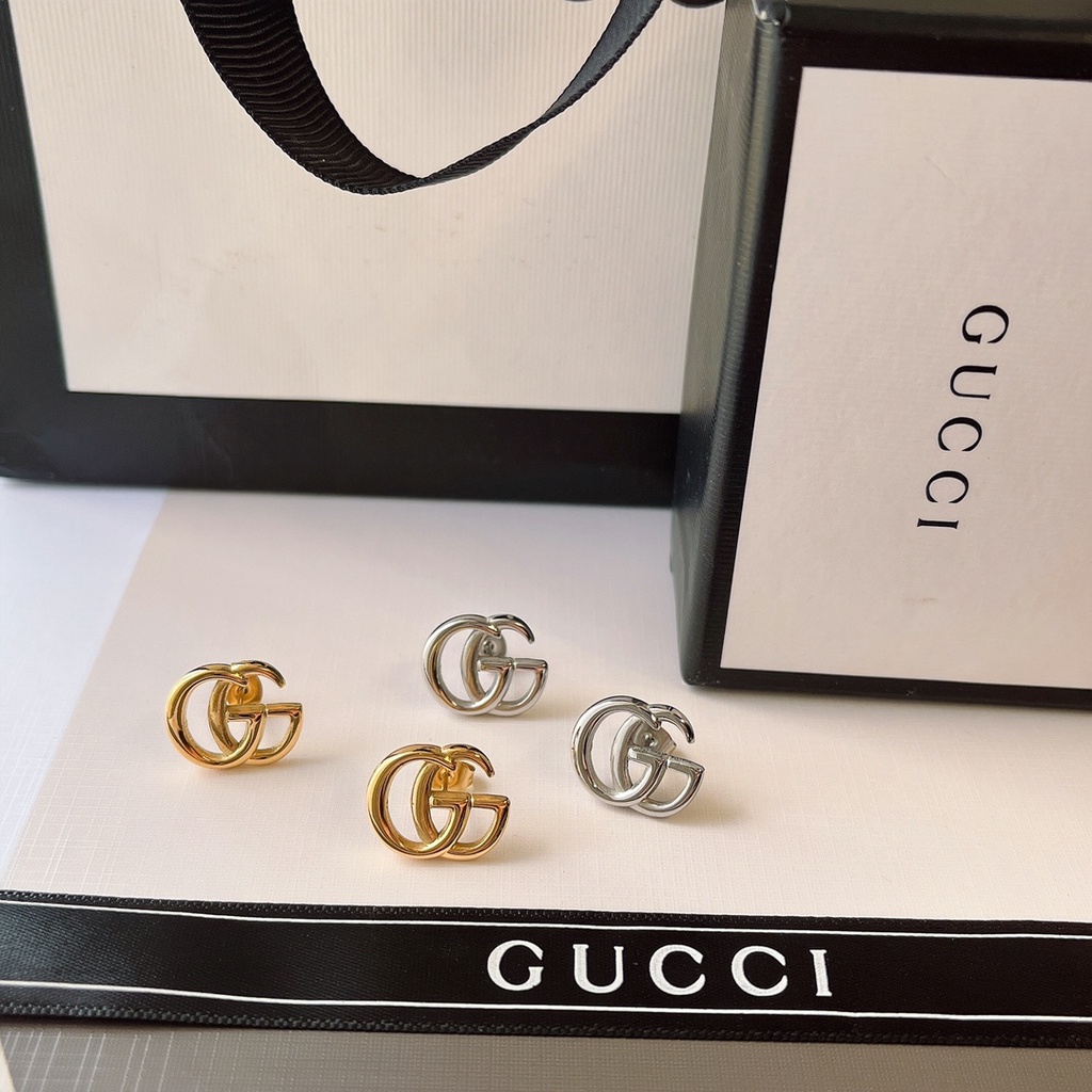 Bông Tai Gucci Bằng Thép Titan Họa Tiết GG Đôi Khắc Chữ Thời Trang Cho Nữ