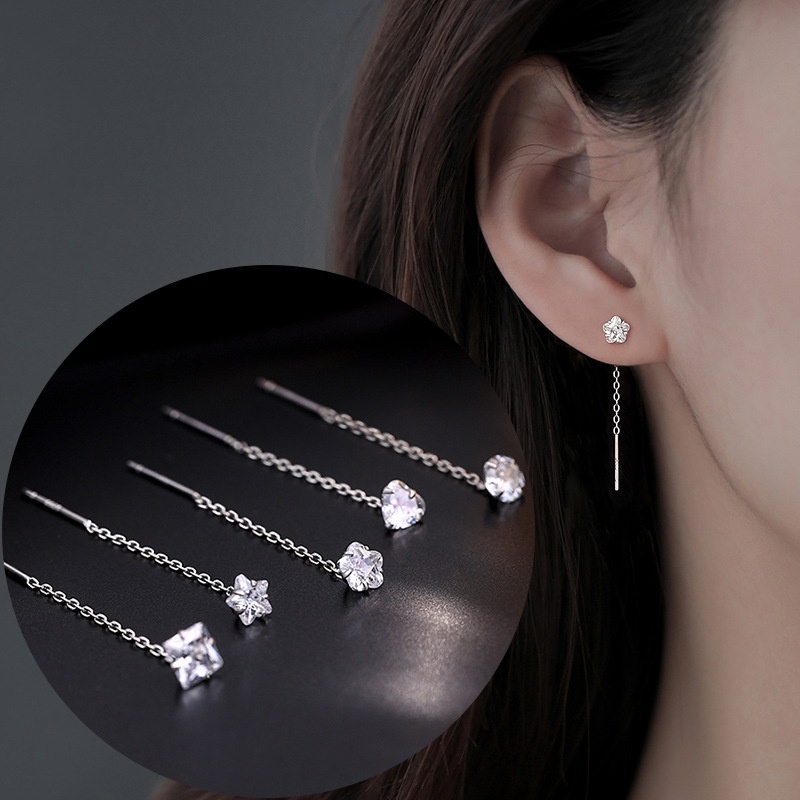 Bông Tai Dáng Dài Đính Đá Zircon Hình Hoa / Ngôi Sao / Trái Tim Thời