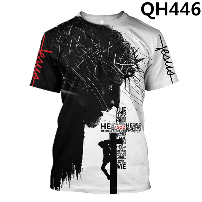 Áo nam Ngắn Tay In Hình Chúa Jesus 3D Thời Trang